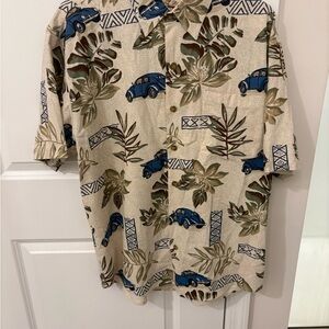 Tropical Beige and Blue Car Print Men's Shirt